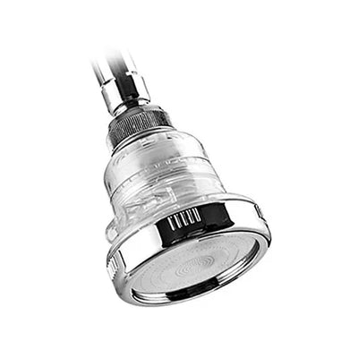 Wall Shower Head ionic stones filtration - front view of the fixed wall-mounted head with transparent mineral chamber